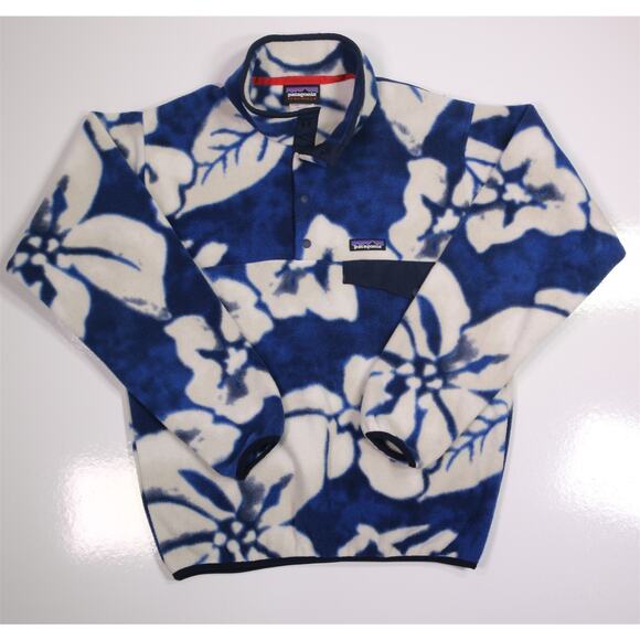 Patagonia Synchilla Men's Floral Snap T Pullover Fleece Blue Hawaiian Small - Picture 1 of 8
